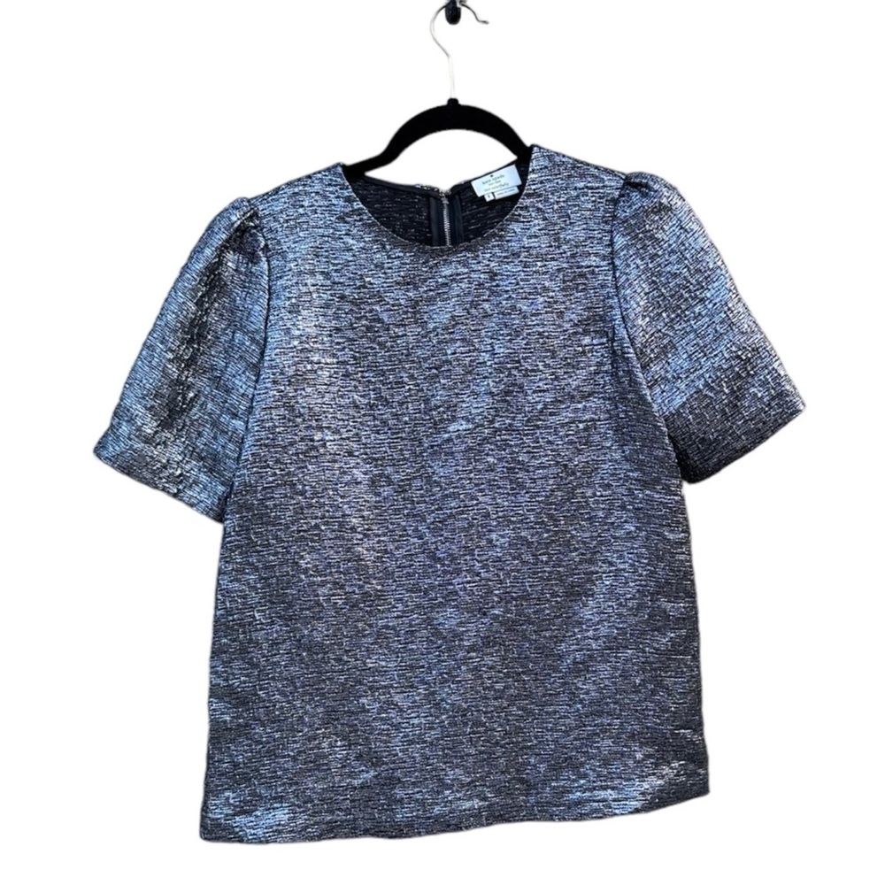Kate Spade New York Silver Metallic Boxy Short Sleeve Top Blouse Size 8
